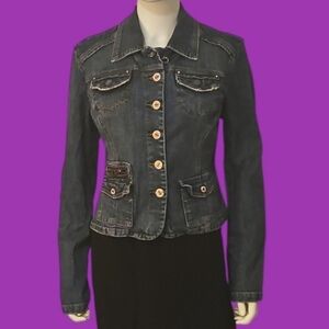 H&G Cropped Denim Western Cowgirl Distressed Jean Jacket